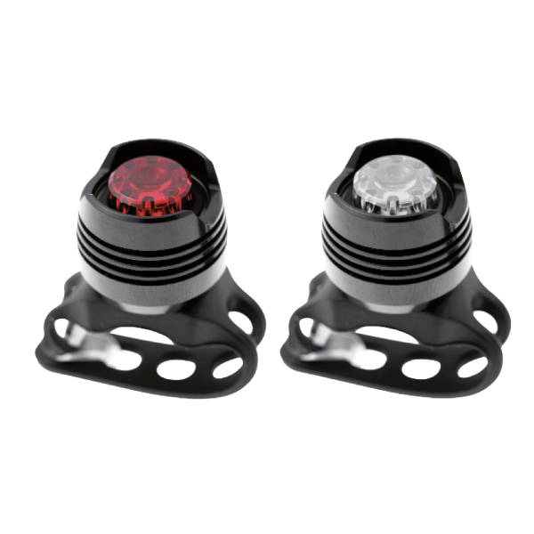 KIT FANALINO ANTERIORE+POSTERIORE WAG METAL IN ALLUMINIO, BATTERIE INCLUSE. COLORE NERO.