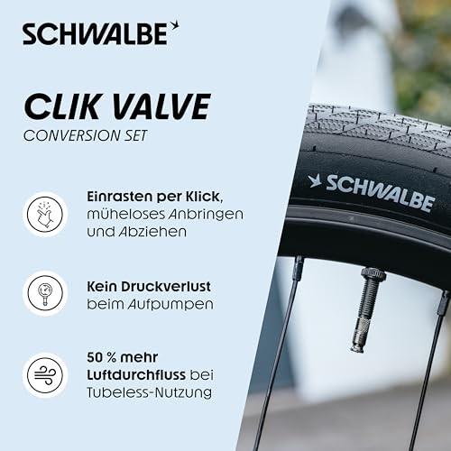 Kit di Conversione Schwalbe Clik Valve SV1 (2x Valvole con Tappo e Chiave)